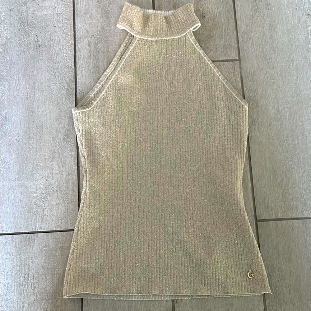 Guess Cream Ribbed Sleeveless Tank Top